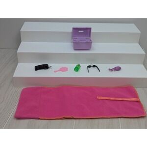 Barbie Doll Accessories Travel Lot Purple Train case Brush Sunglasses Phone